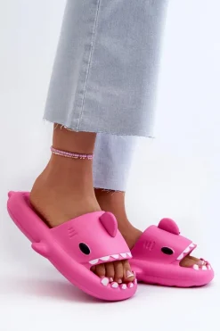 Klapki Damskie Lekkie Piankowe Z Motywem Rekina Fuksja Kasila