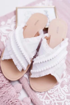 Klapki Damskie Materiałowe Vices 7269 Białe Jamen