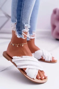 Klapki Damskie Materiałowe Vices 7269 Białe Jamen