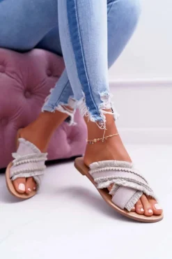 Klapki Damskie Materiałowe Vices 7269 Beżowe Jamen