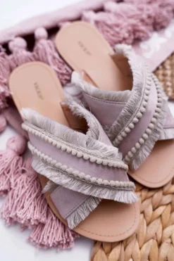 Klapki Damskie Materiałowe Vices 7269 Beżowe Jamen