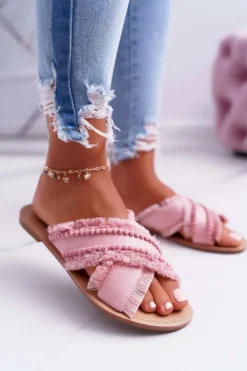 Klapki Damskie Materiałowe Vices 7269 Różowe Jamen