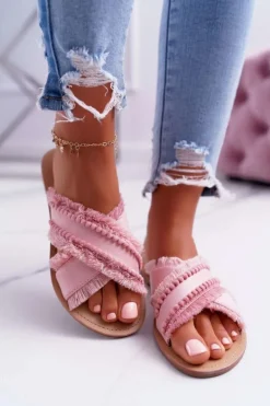 Klapki Damskie Materiałowe Vices 7269 Różowe Jamen