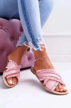 Klapki Damskie Materiałowe Vices 7269 Różowe Jamen