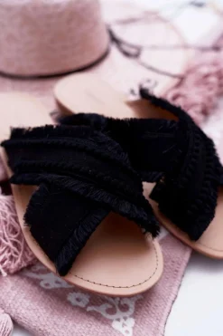 Klapki Damskie Materiałowe Vices 7269 Czarne Jamen