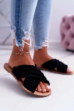 Klapki Damskie Materiałowe Vices 7269 Czarne Jamen