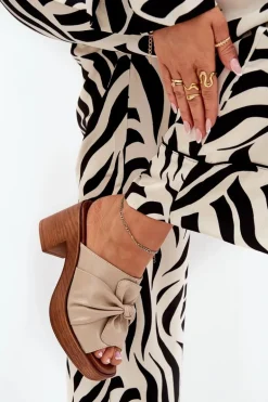 Klapki Damskie Na Słupku Z Eko Skóry Beżowe Kikilla