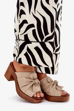 Klapki Damskie Na Słupku Z Eko Skóry Beżowe Kikilla