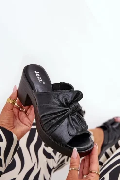 Klapki Damskie Na Słupku Z Eko Skóry Czarne Kikilla