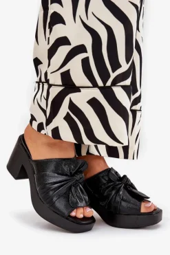 Klapki Damskie Na Słupku Z Eko Skóry Czarne Kikilla