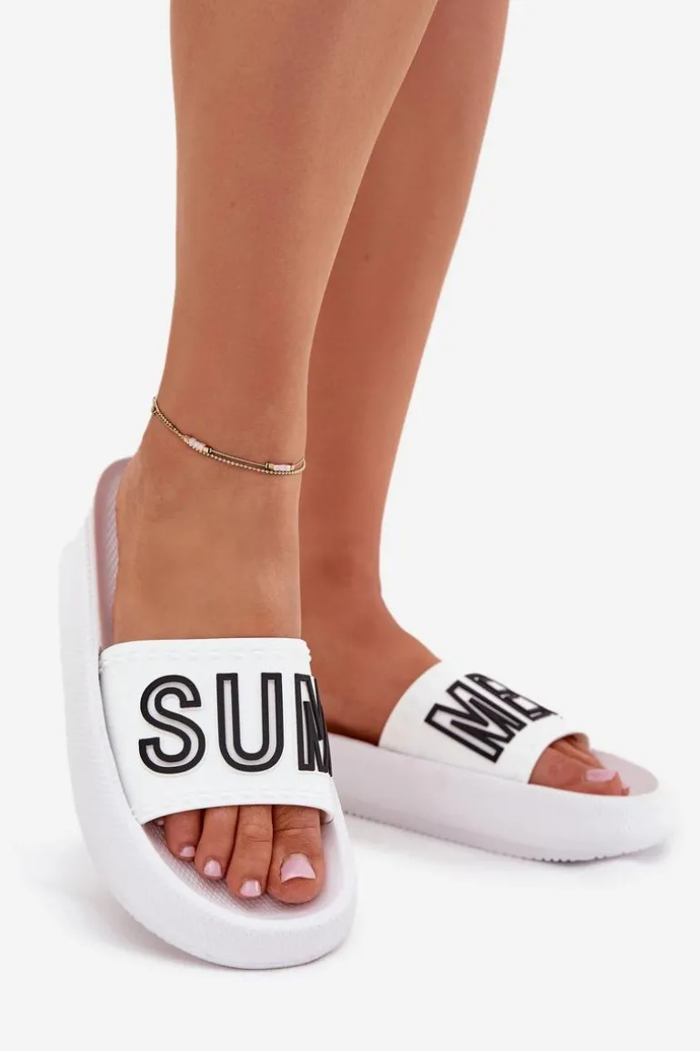 Klapki Damskie Na Grubej Podeszwie SUMMER Vinceza 76051 Białe
