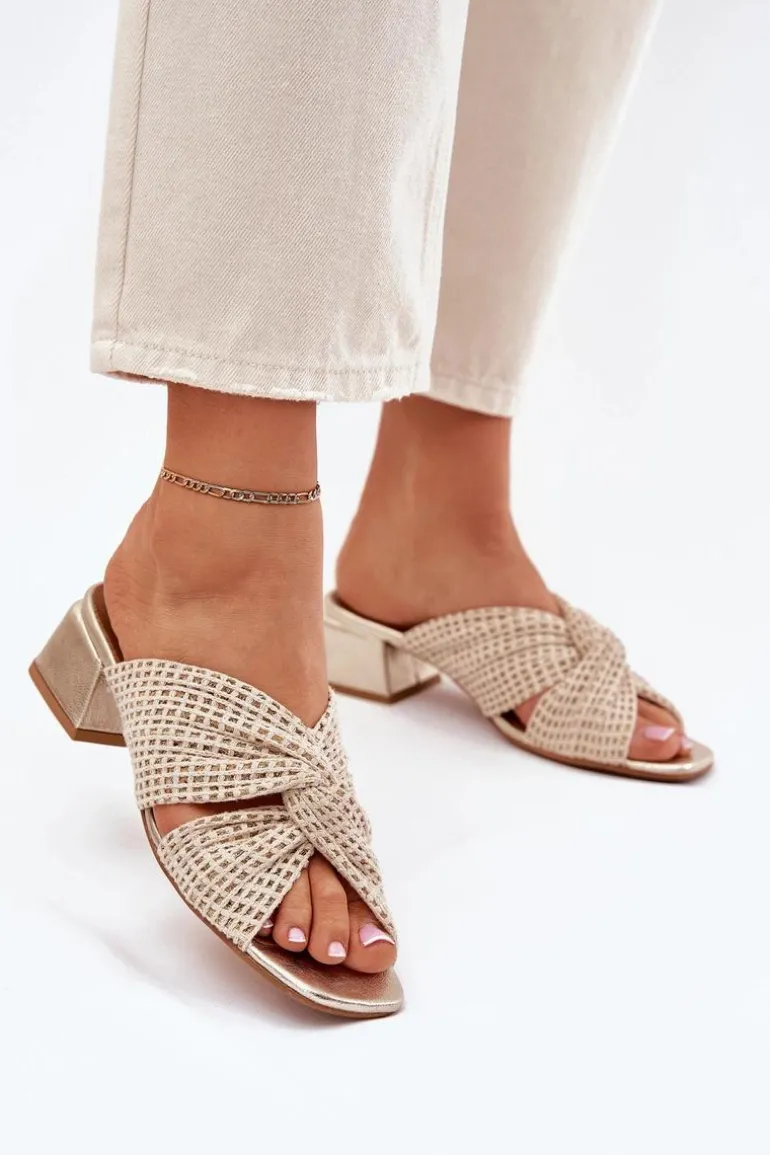 Klapki Damskie Na Klocku Maciejka 06955-25 Beżowo-Złote