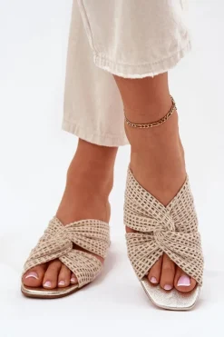 Klapki Damskie Na Klocku Maciejka 06955-25 Beżowo-Złote