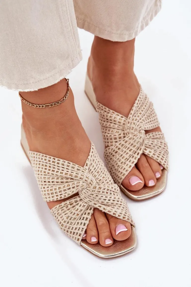 Klapki Damskie Na Klocku Maciejka 06955-25 Beżowo-Złote