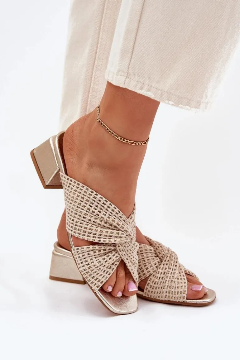 Klapki Damskie Na Klocku Maciejka 06955-25 Beżowo-Złote