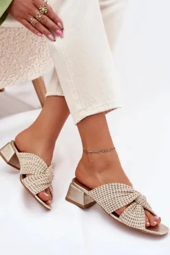 Klapki Damskie Na Klocku Maciejka 06955-25 Beżowo-Złote