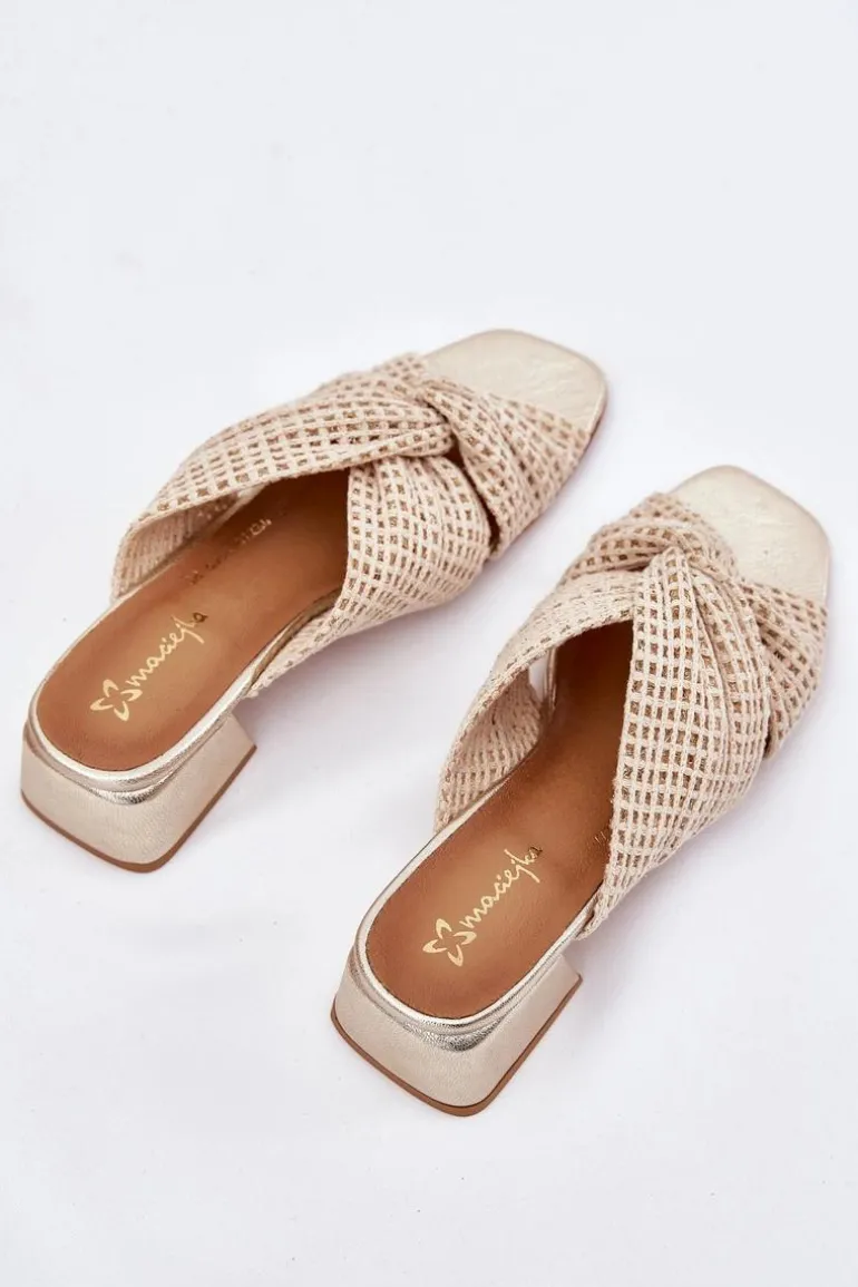 Klapki Damskie Na Klocku Maciejka 06955-25 Beżowo-Złote