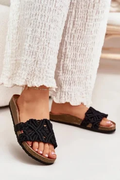 Klapki Damskie Na Korkowej Platformie Czarne Timaxrre