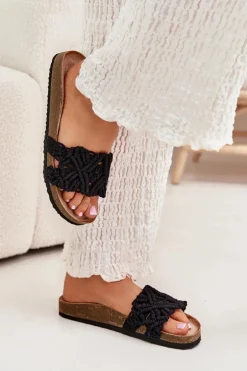 Klapki Damskie Na Korkowej Platformie Czarne Timaxrre