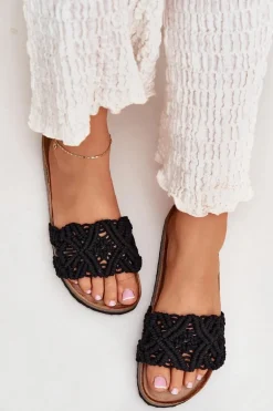 Klapki Damskie Na Korkowej Platformie Czarne Timaxrre