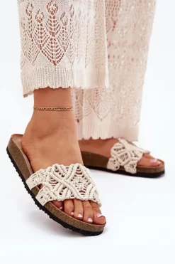 Klapki Damskie Na Korkowej Platformie Beżowe Timaxrre