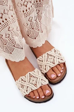 Klapki Damskie Na Korkowej Platformie Beżowe Timaxrre