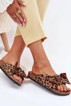 Klapki Damskie Na Korkowej Podeszwie Kokardką Panterka Seressa