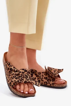 Klapki Damskie Na Korkowej Podeszwie Kokardką Panterka Seressa