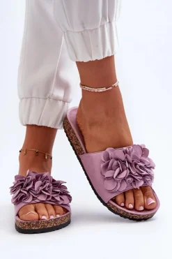 Klapki Damskie Na Korkowej Platformie Z Eko Zamszu Fioletowe Jaihini