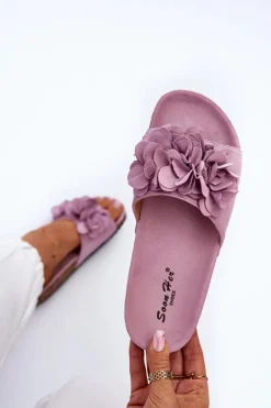 Klapki Damskie Na Korkowej Platformie Z Eko Zamszu Fioletowe Jaihini