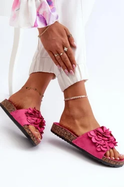 Klapki Damskie Na Korkowej Platformie Z Eko Zamszu Fuksja Jaihini