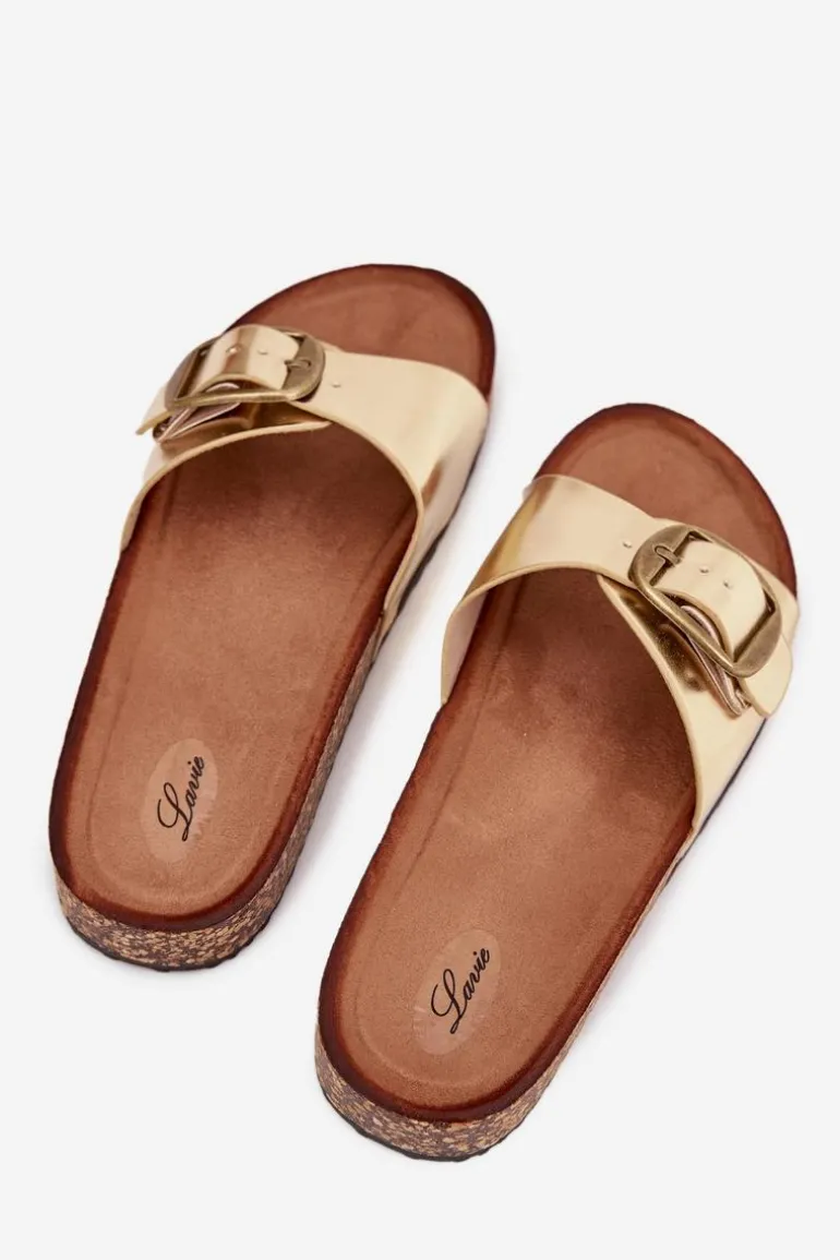 Klapki Damskie Na Korkowej Platformie Z Klamrą Złote Vianara