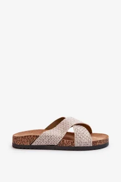 Klapki Damskie Na Korkowej Platformie Beżowe Tesolen