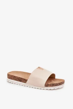 Klapki Damskie Na Korkowej Platformie Z Ozdobnym Detalem Beżowe Vessira