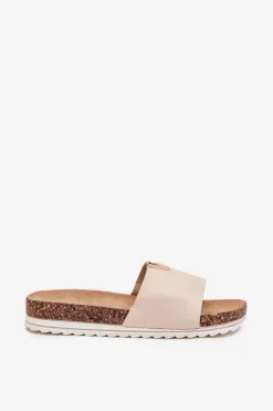 Klapki Damskie Na Korkowej Platformie Z Ozdobnym Detalem Beżowe Vessira