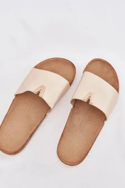 Klapki Damskie Na Korkowej Platformie Z Ozdobnym Detalem Beżowe Vessira