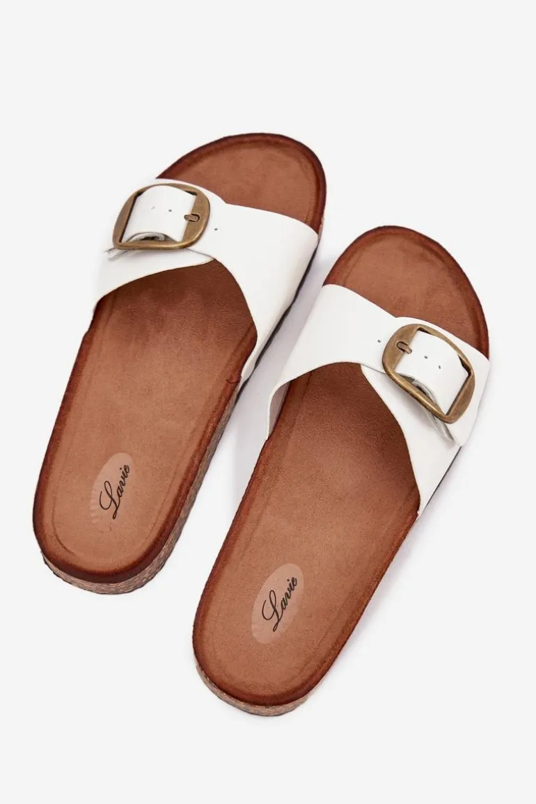 Klapki Damskie Na Korkowej Platformie Z Klamrą Białe Vianara