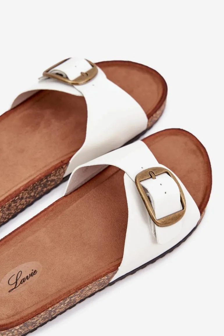 Klapki Damskie Na Korkowej Platformie Z Klamrą Białe Vianara