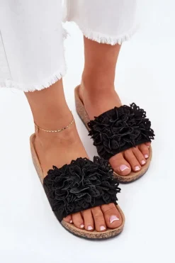 Klapki Damskie Na Korkowej Platformie Czarne Elirna