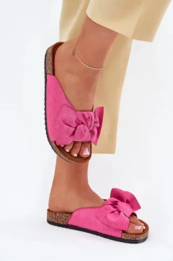 Klapki Damskie Na Korkowej Podeszwie Kokardką Fuksja Seressa