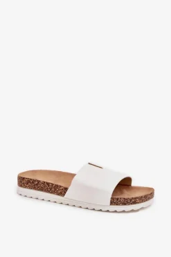 Klapki Damskie Na Korkowej Platformie Z Ozdobnym Detalem Białe Vessira