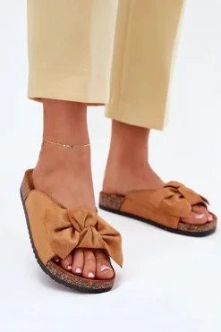 Klapki Damskie Na Korkowej Podeszwie Kokardką Camel Seressa