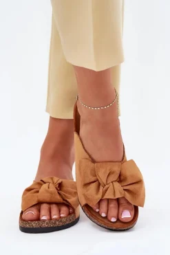 Klapki Damskie Na Korkowej Podeszwie Kokardką Camel Seressa