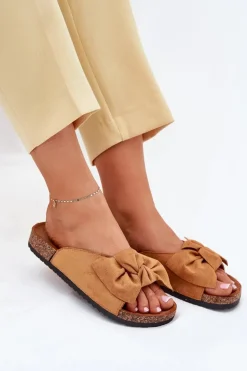 Klapki Damskie Na Korkowej Podeszwie Kokardką Camel Seressa