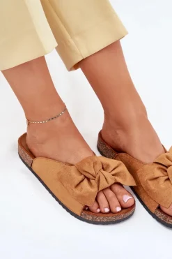 Klapki Damskie Na Korkowej Podeszwie Kokardką Camel Seressa