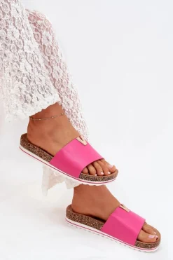 Klapki Damskie Na Korkowej Platformie Z Ozdobnym Detalem Fuksja Vessira