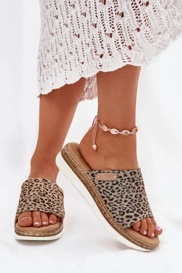 Klapki Damskie Na Koturnie Panterka Norozi