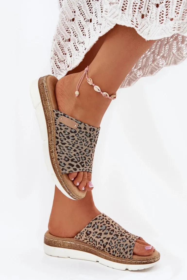 Klapki Damskie Na Koturnie Panterka Norozi