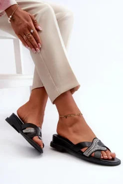 Klapki Damskie Na Koturnie Ze Zdobieniem Czarne Asysa