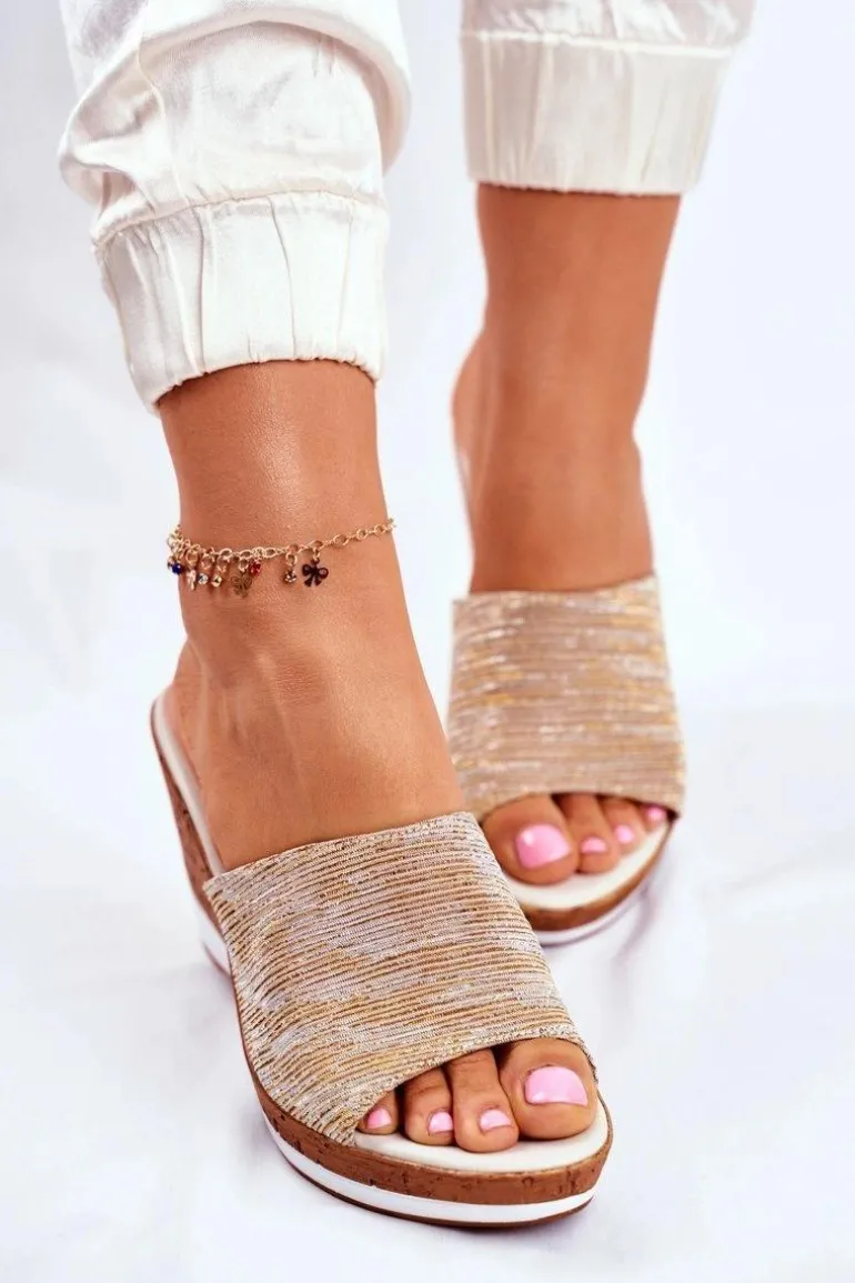 Klapki Damskie Na Koturnie Sergio Leone Beżowe SK320